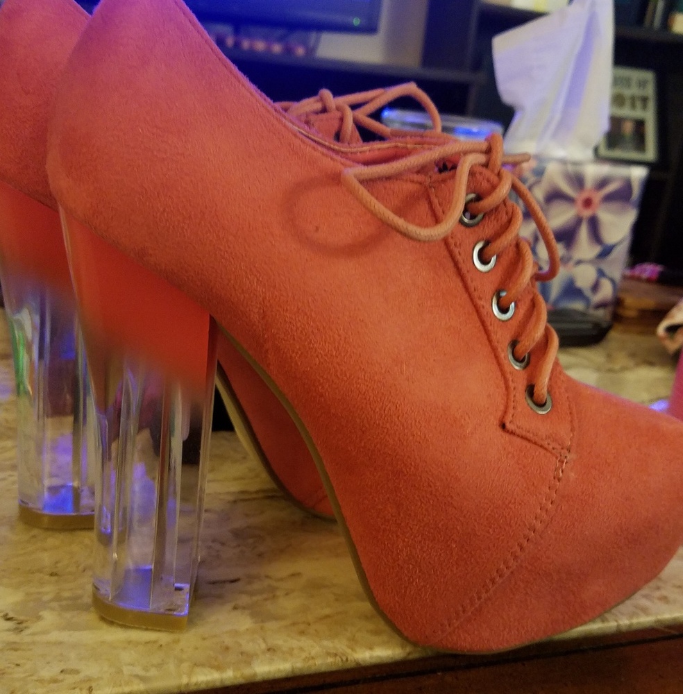 Orange clear block heels